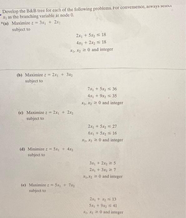 Solved Develop The B&B Tree For Each Of The Following | Chegg.com