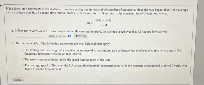 Solved If the function h represents Ben's distance from the | Chegg.com