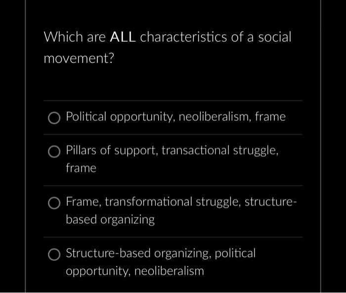 Solved Which Are ALL Characteristics Of A Social Movement? | Chegg.com