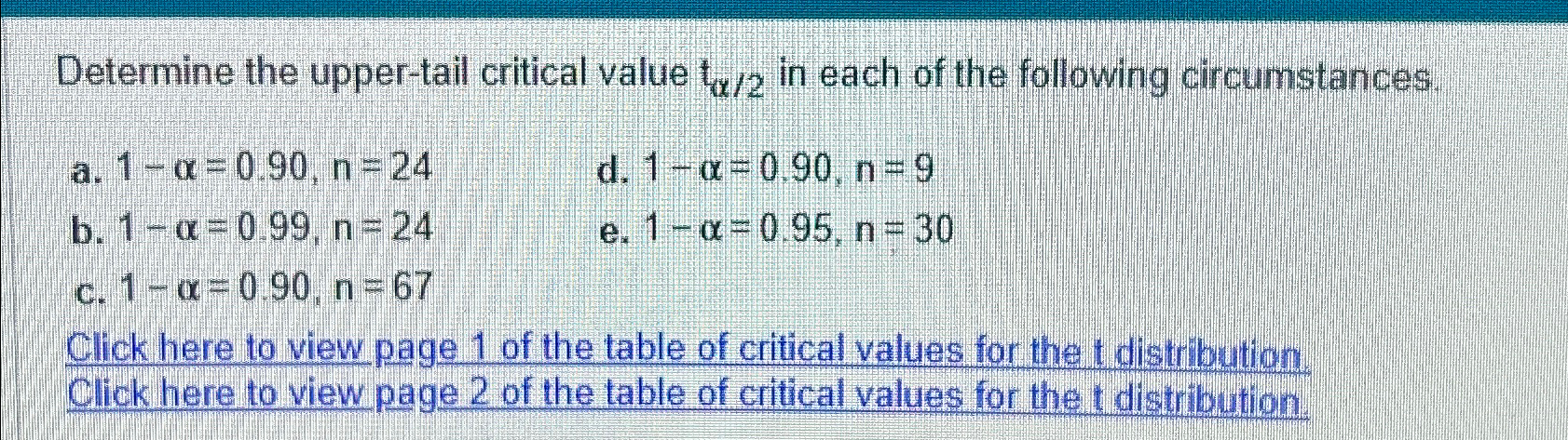 Solved Determine the upper-tail critical value tα2 ﻿in each | Chegg.com