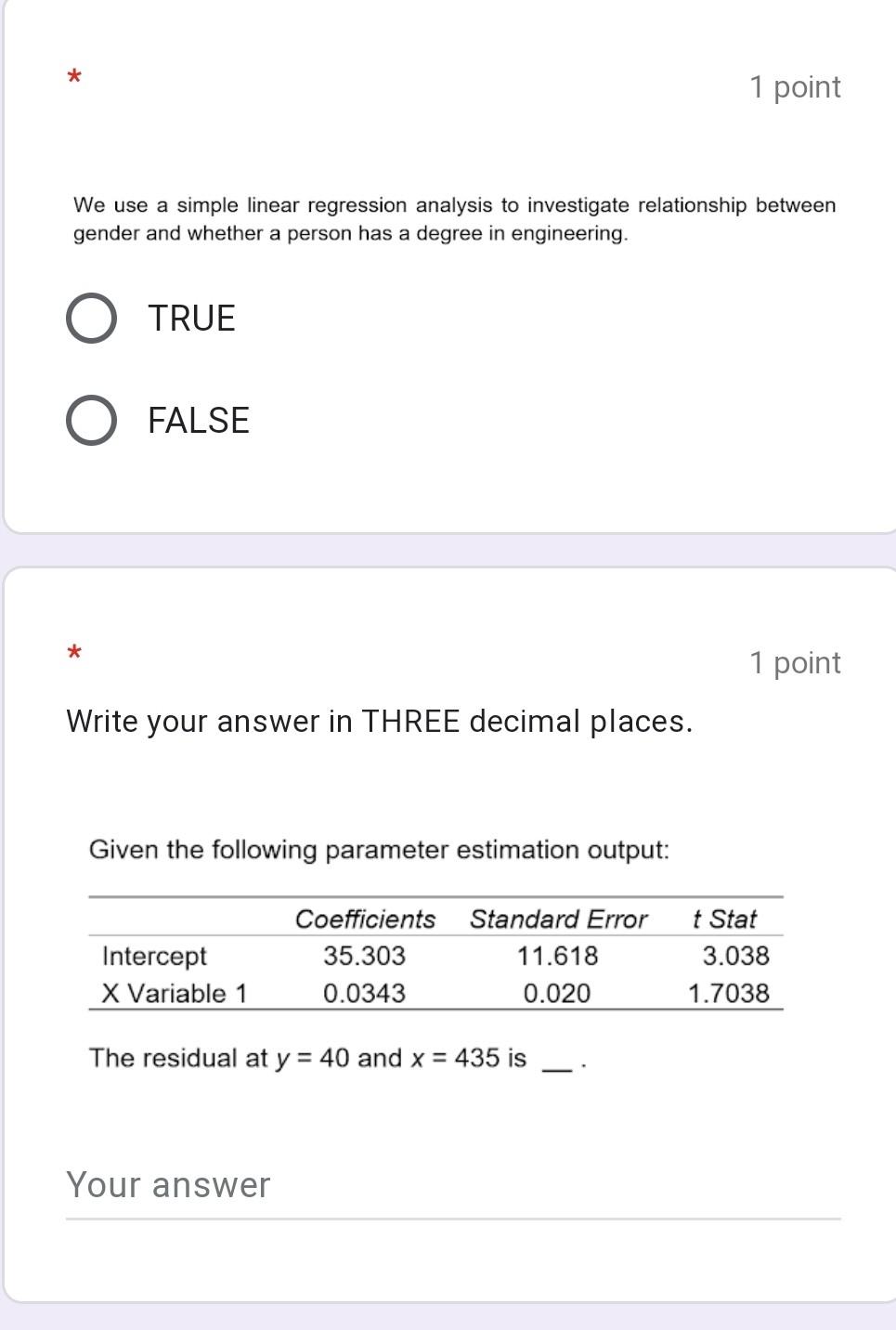 Solved * 1 Point We Use A Simple Linear Regression Analysis 