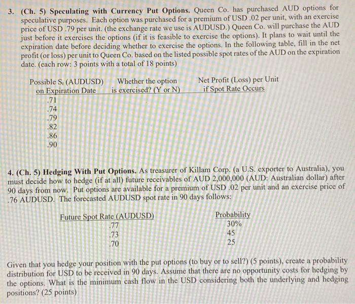 Solved 3. (Ch. 5) Speculating with Currency Put Options.