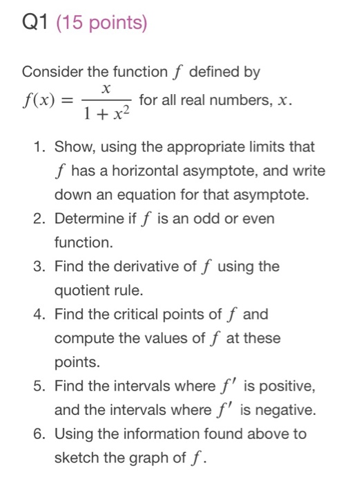 Solved Q1 (15 points) Consider the function f defined by | Chegg.com