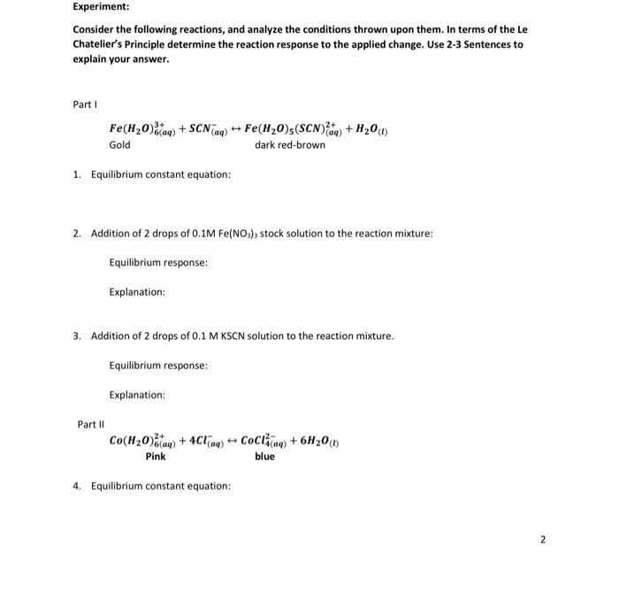 Solved Experiment: Consider the following reactions, and | Chegg.com