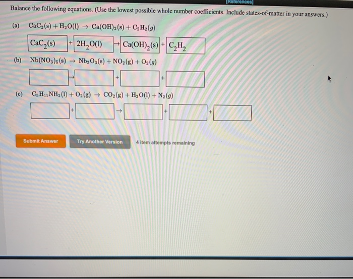 Solved (References Write balanced chemical equations for the | Chegg.com