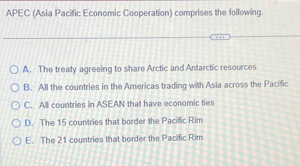 Solved APEC (Asia Pacific Economic Cooperation) ﻿comprises | Chegg.com