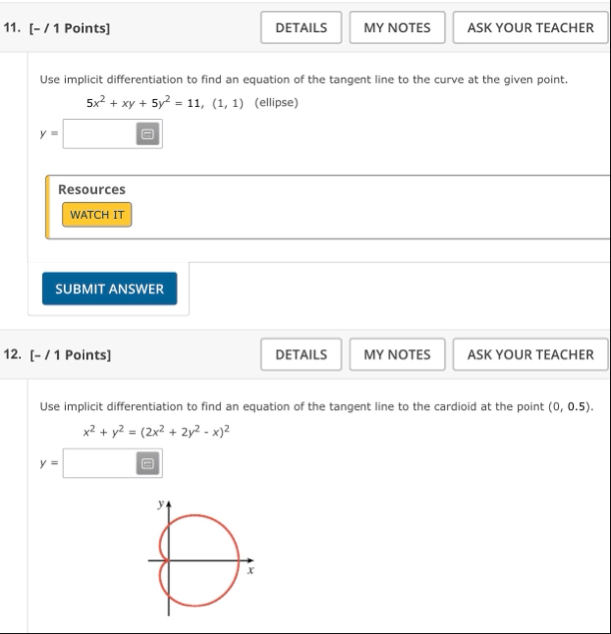 Solved [- / 1 Points]Use implicit differentiation to find | Chegg.com