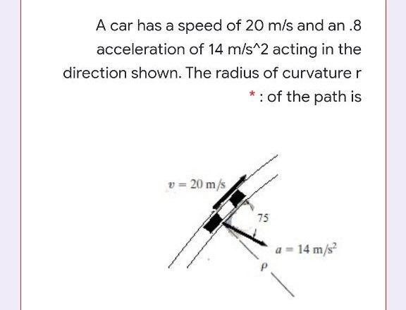 Solved A car has a speed of 20 m/s and an.8 acceleration of | Chegg.com