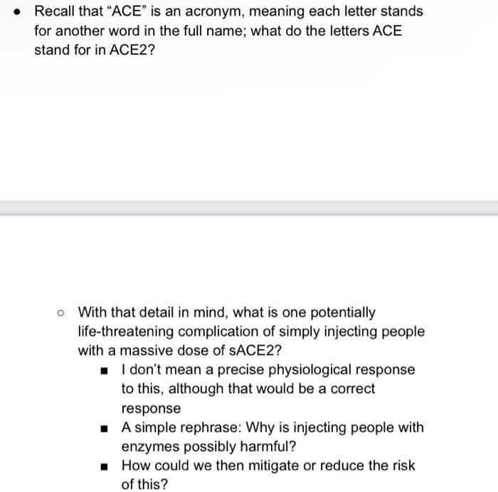 Solved Recall that “ACE” is an acronym, meaning each letter