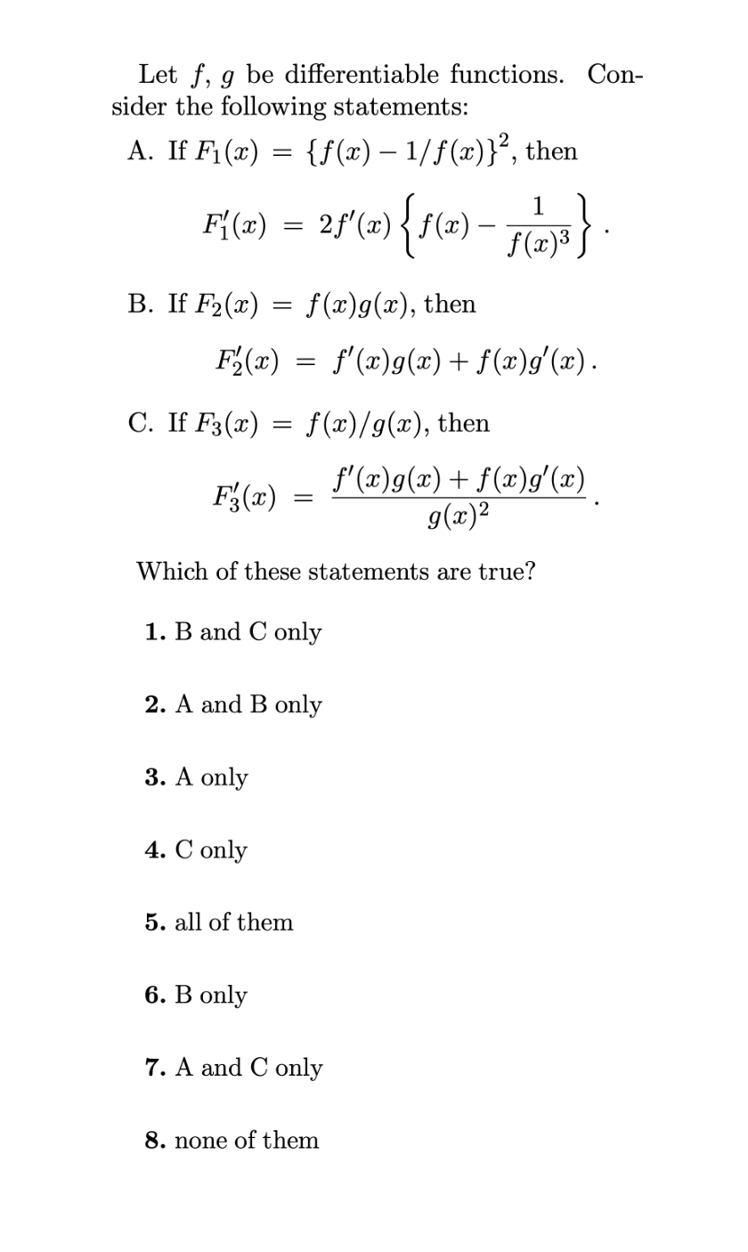 Solved Let F G ﻿be Differentiable Functions Con Sider The