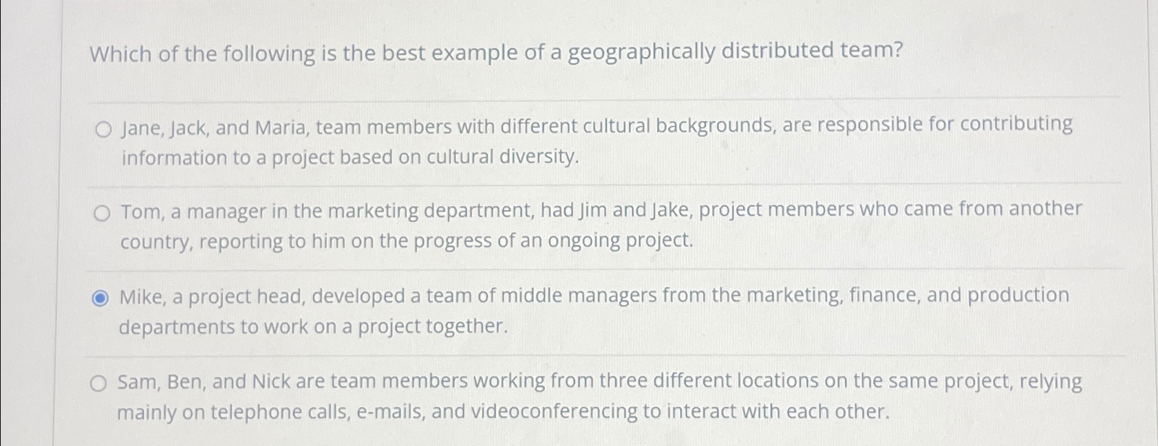 Solved Which of the following is the best example of a