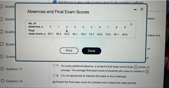 Solved Absences and Final Exam Scores on Question 17 C. For | Chegg.com