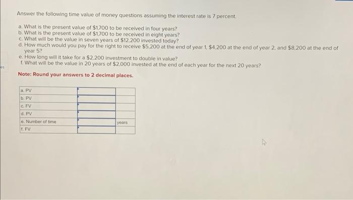 Solved Answer the following time value of money questions | Chegg.com