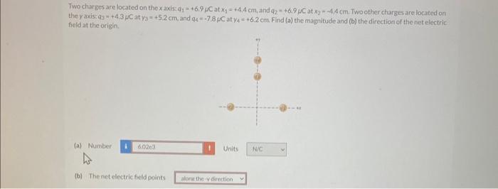 Solved Two charges are located on the x axis 41=+6.9μC at | Chegg.com