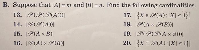 Solved Suppose That |A|=m And |B|=n. Find The Following | Chegg.com