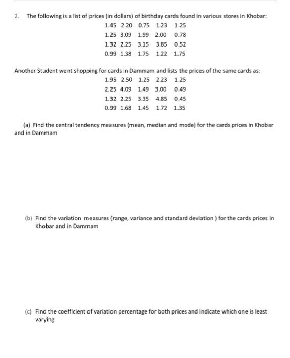 solved-2-the-following-is-a-list-of-prices-in-dollars-of-chegg