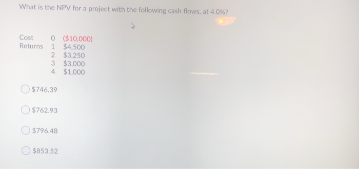 Solved What is the NPV for a project with the following cash | Chegg.com