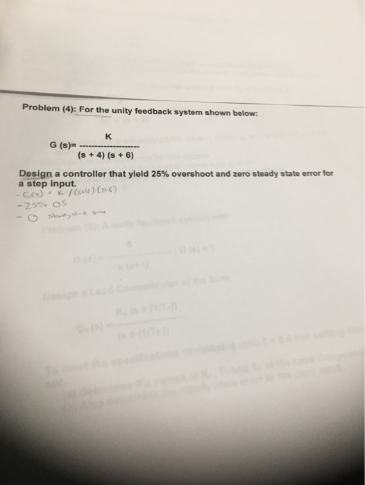Solved Problem (4): For the unity feedback system shown | Chegg.com