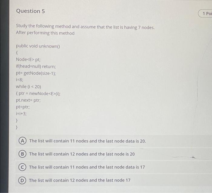 Solved Question 5 1 Pof Study the following method and | Chegg.com