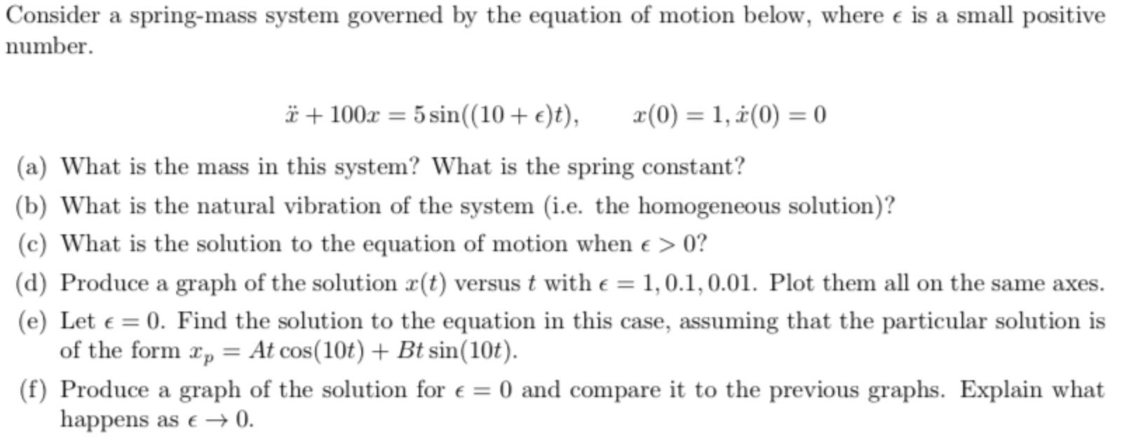 Solved Consider A Spring-mass System Governed By The | Chegg.com