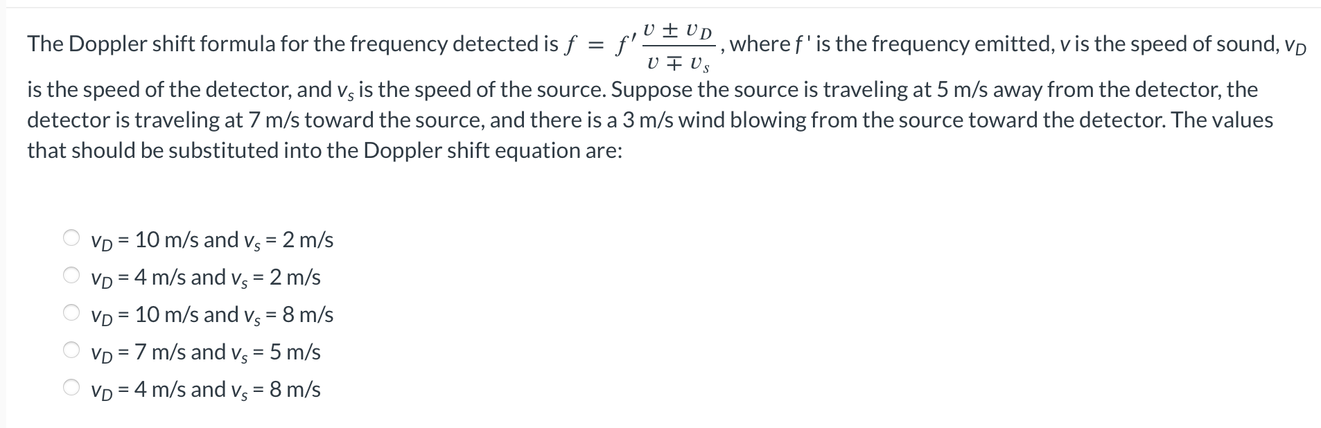 Solved The Doppler shift formula for the frequency detected | Chegg.com