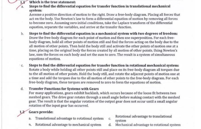 Solved 1.1 Which is the true statement: a. Steps to find the | Chegg.com