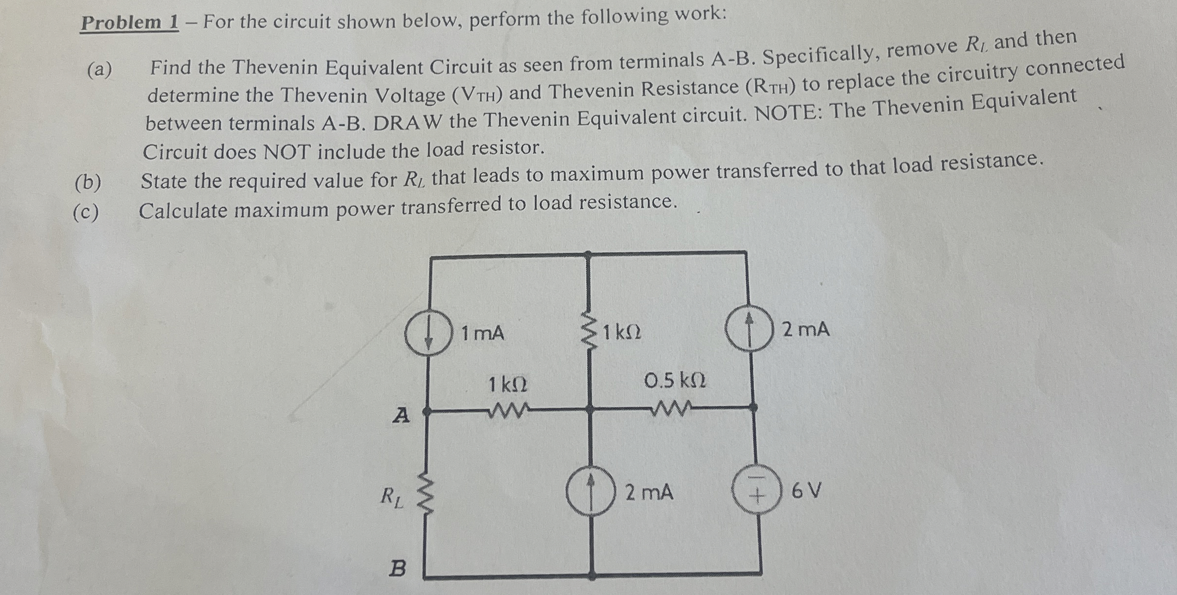 Problem 1 - ﻿For the circuit shown below, perform the | Chegg.com