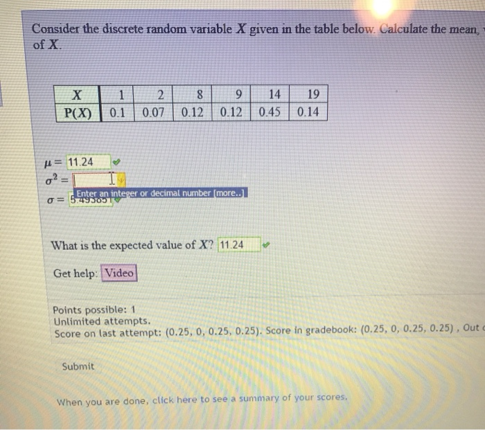 Solved Consider the discrete random variable X given in the | Chegg.com