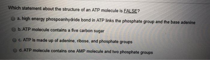 Solved Which statement about the structure of an ATP | Chegg.com