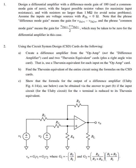 1. Design a differential amplifier with a | Chegg.com