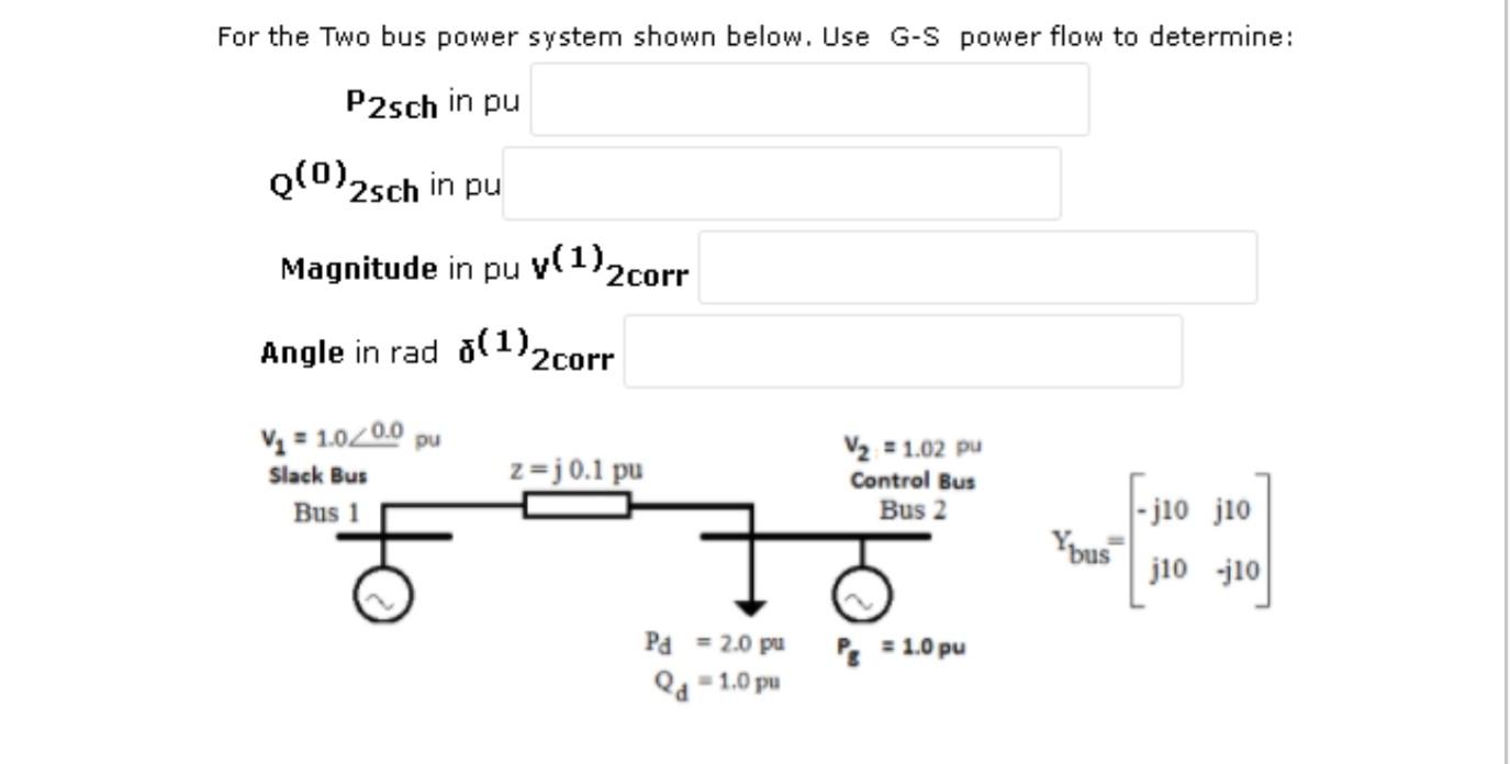Solved For the Two bus power system shown below. Use G-S | Chegg.com