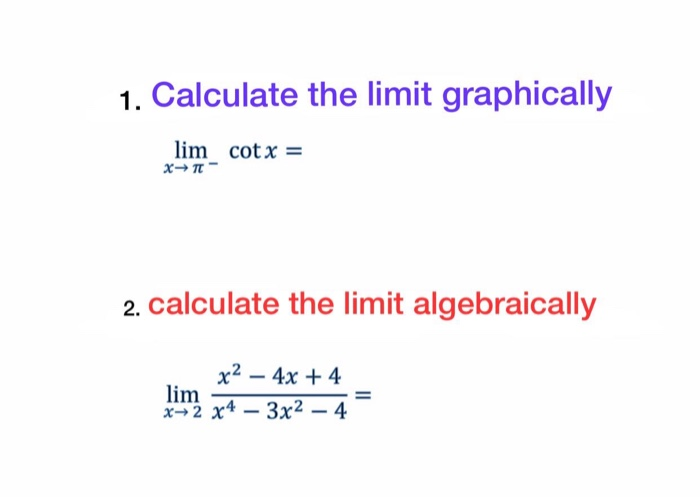 Solved 1. Calculate the limit graphically lim cot x = x→ T- | Chegg.com