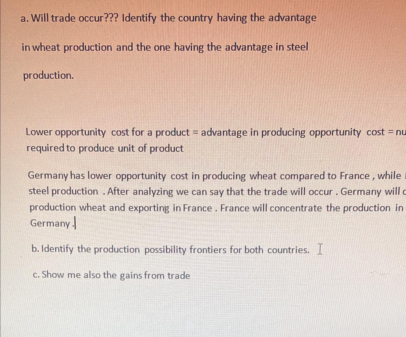 Solved A. ﻿Will Trade Occur??? Identify The Country Having | Chegg.com