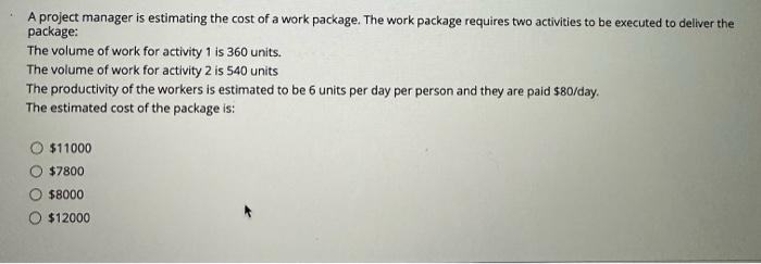 Solved A project manager is estimating the cost of a work | Chegg.com