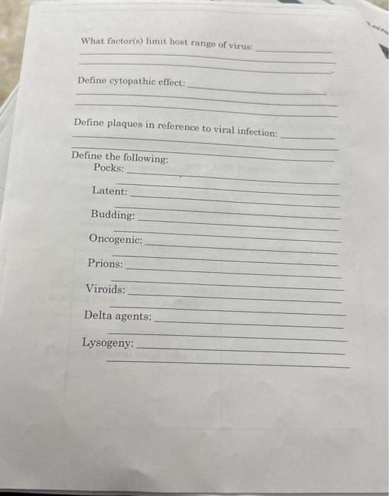 Solved What factor(s) limit host range of virus Define