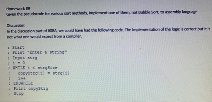 Solved Homework #9 Given the pseudocode for various sort | Chegg.com