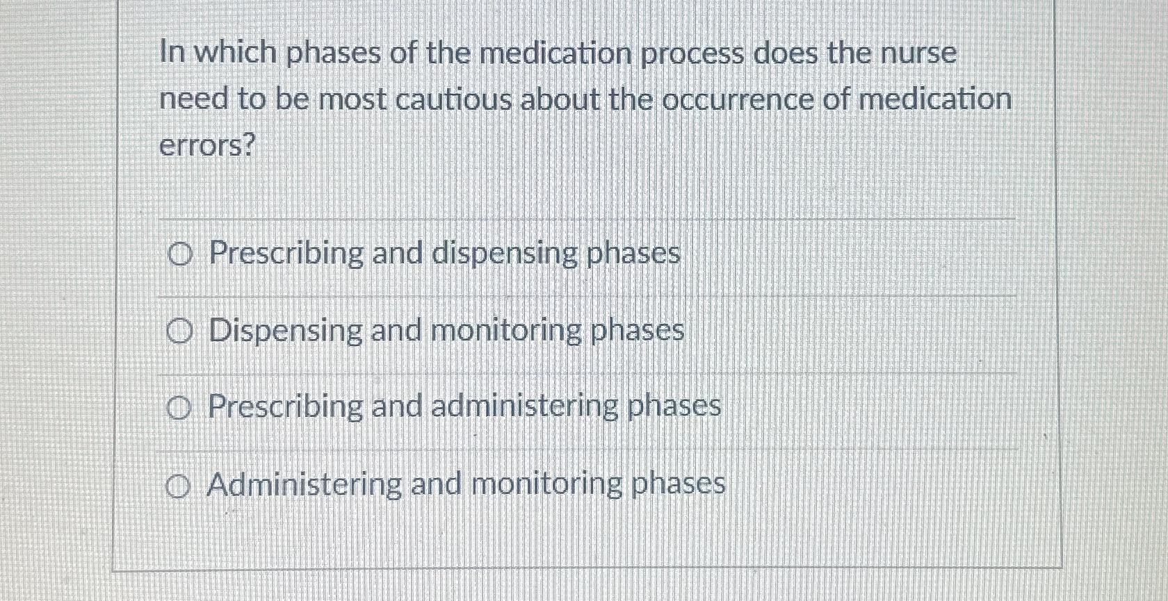 Solved In which phases of the medication process does the | Chegg.com