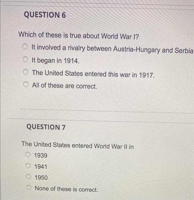 Solved QUESTION 6 Which Of These Is True About World War I? | Chegg.com