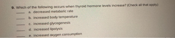 Solved 9. Which of the following occurs when thyroid hormone | Chegg.com