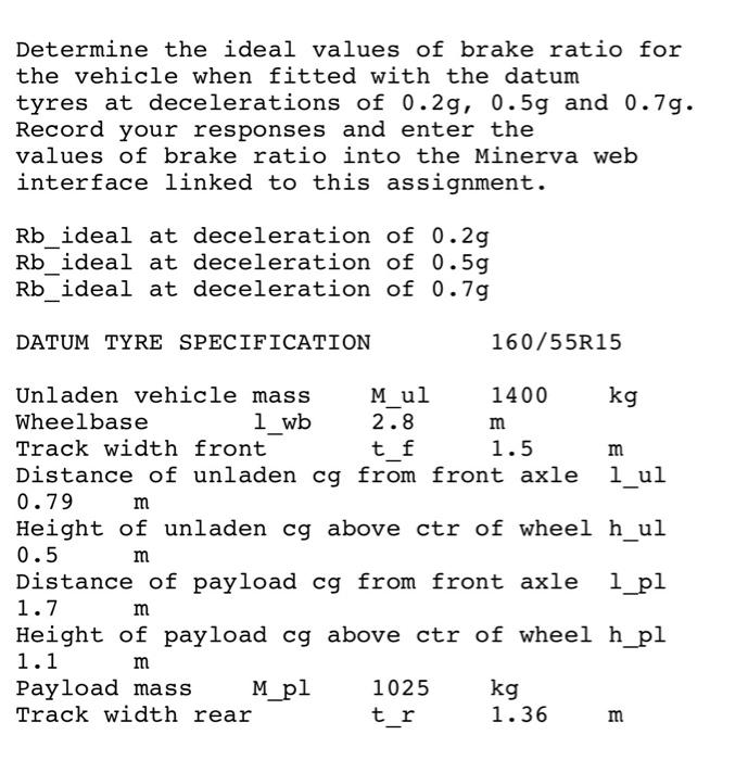 Solved Determine the ideal values of brake ratio for the