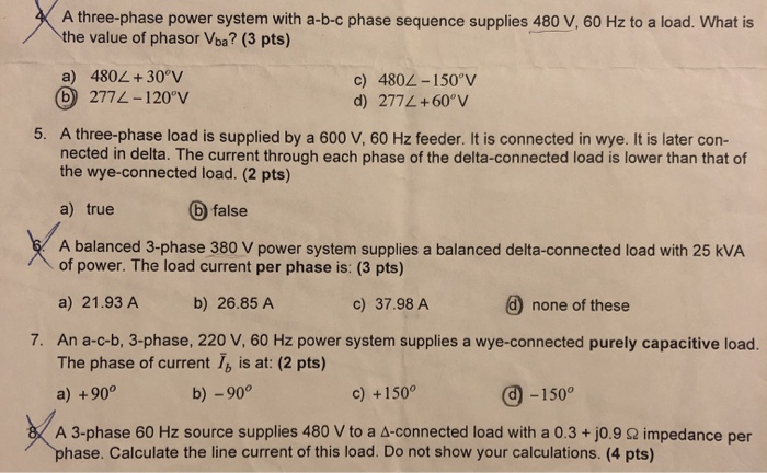 Solved A Three-phase Power System With A-b-c Phase Sequence | Chegg.com