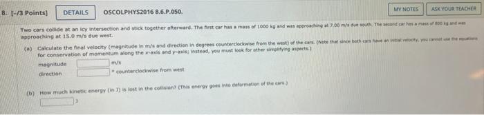Solved 8 [ 13 Points Details Oscolphys2016 8 6 P 050 My
