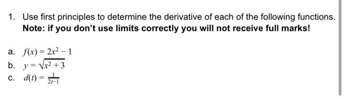 Solved 1. Use first principles to determine the derivative | Chegg.com