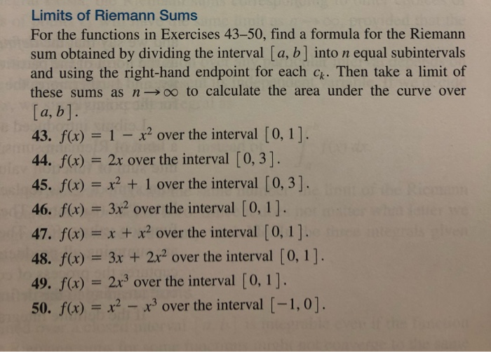 Solved Limits of Riemann Sums For the functions in Exercises | Chegg.com