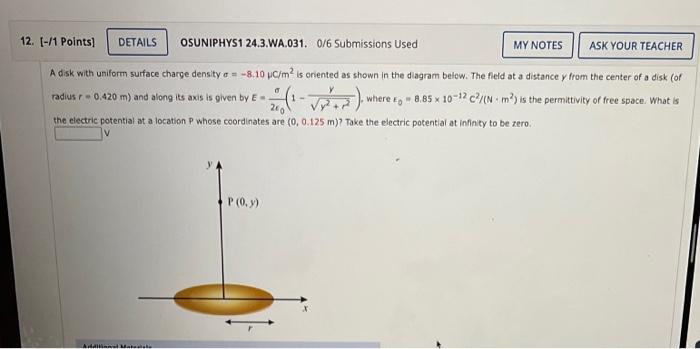 Solved A disk with uniform surface charge density o | Chegg.com