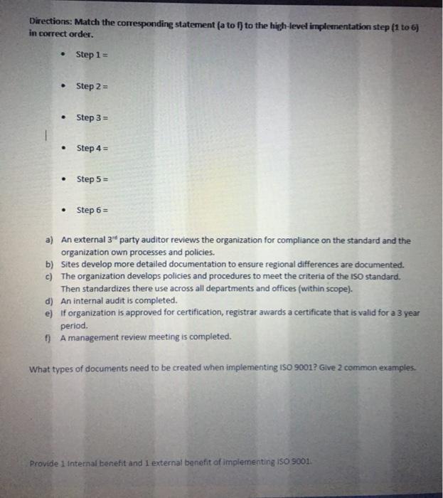 Solved Directions: Match the corresponding statement (a to ſ | Chegg.com