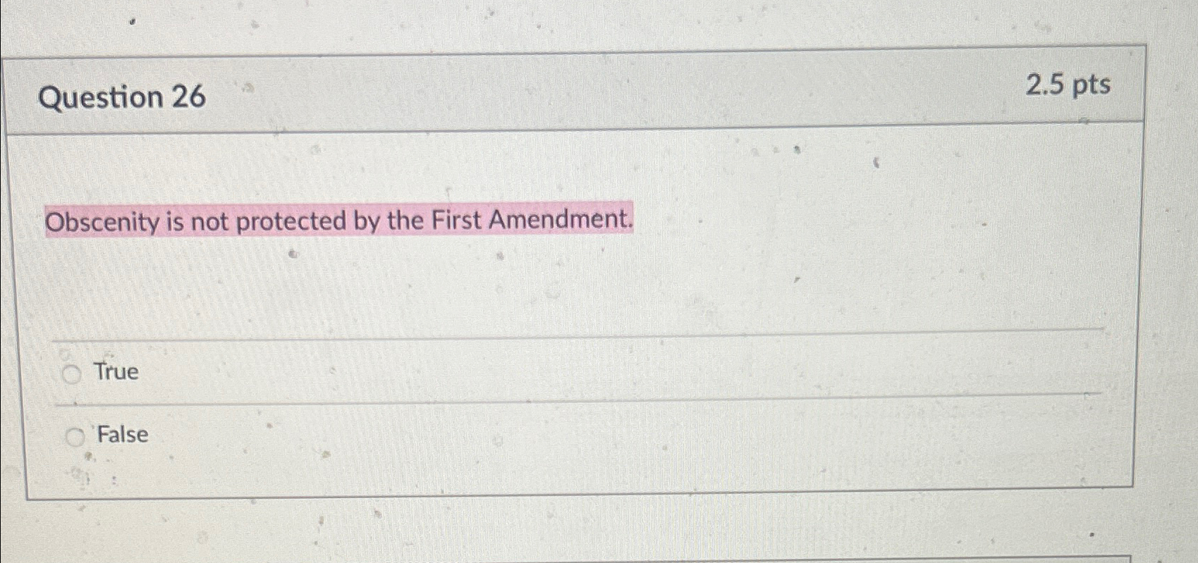 Solved Question 262.5ptsObscenity is not protected by the | Chegg.com
