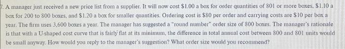 Solved 7. A manager just received a new price list from a | Chegg.com