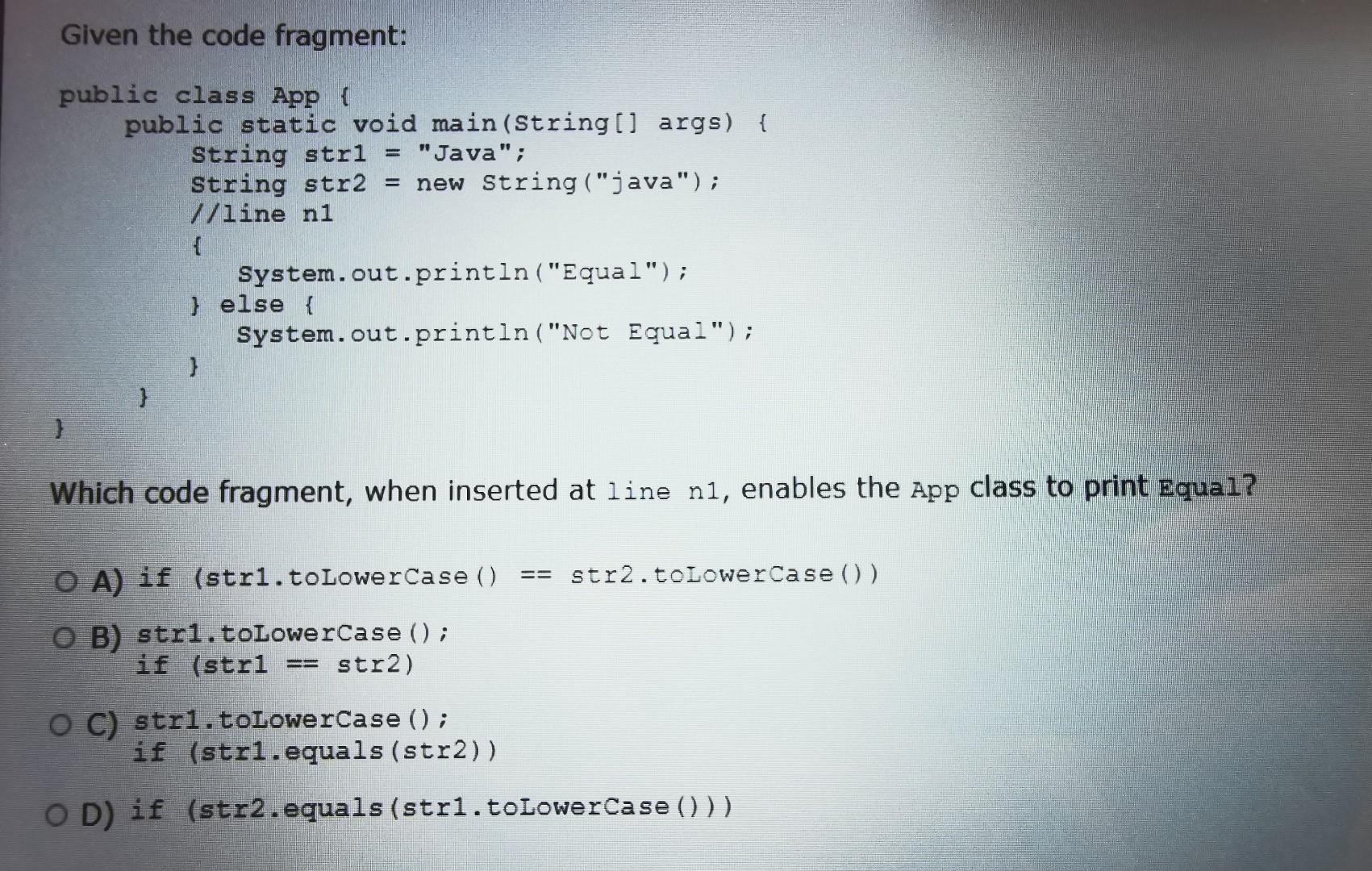 Solved Given the code fragment: public class App ↑ public | Chegg.com