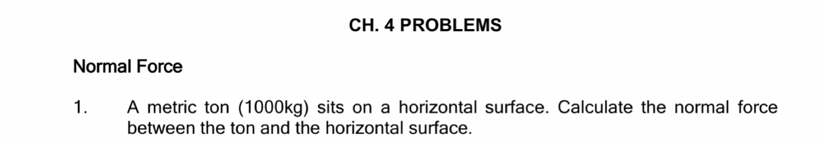 CH. 4 ﻿PROBLEMSNormal ForceA metric ton (1000kg) | Chegg.com